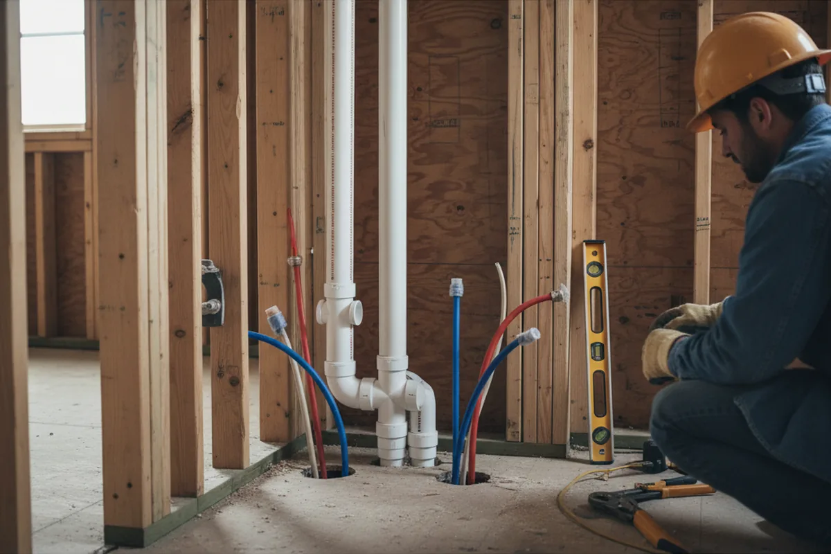 Drain and supply rough-in during Drain Cleaning in Greensboro